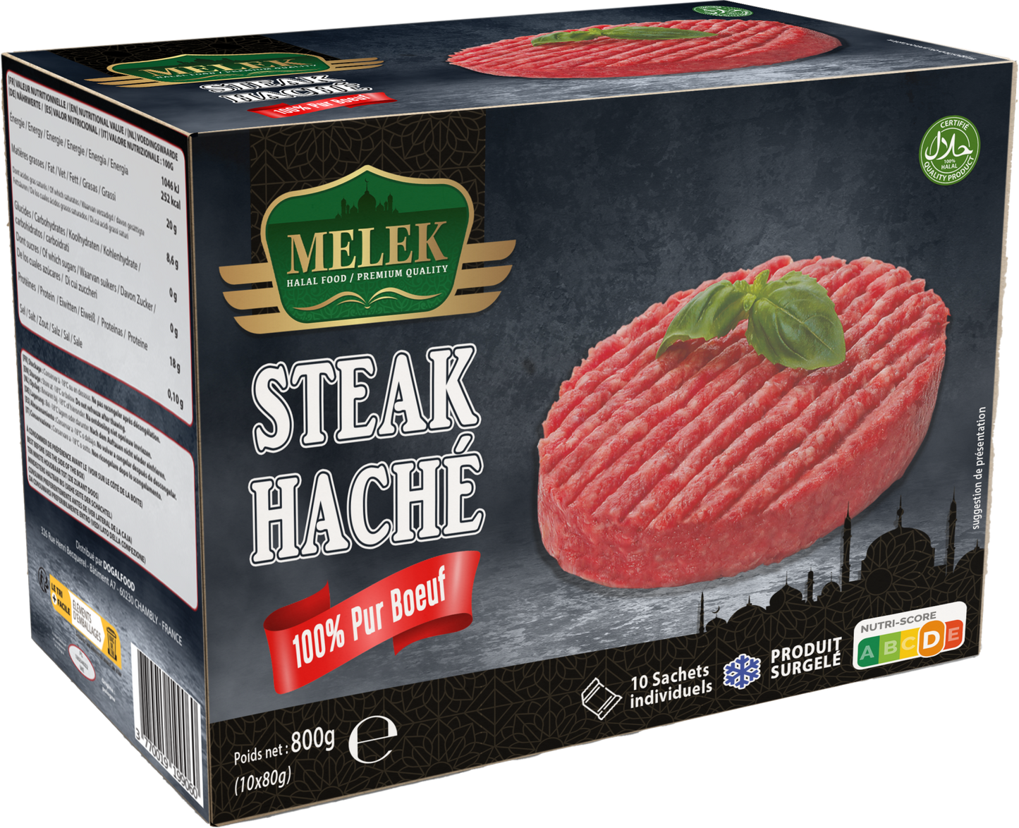 Steak haché pur bœuf Din'Halal 800g surgelé halal