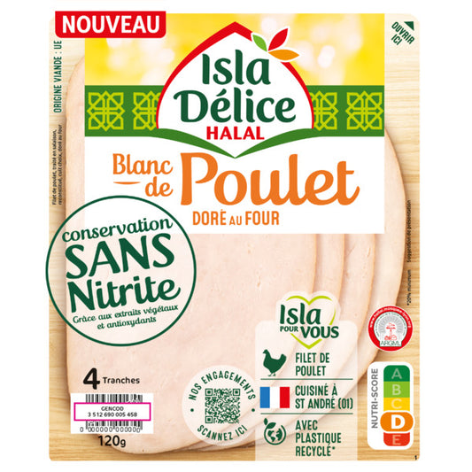 Blanc de poulet doré au four Sans Nitrite 4 tranches 120 g