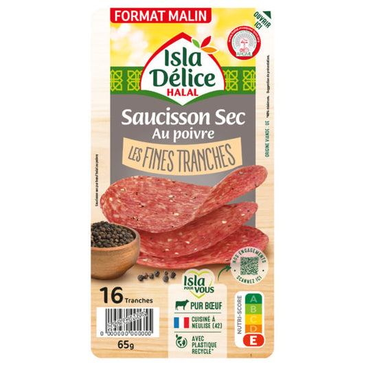Saucisson sec au poivre Les fines tranches 16tr 65g
