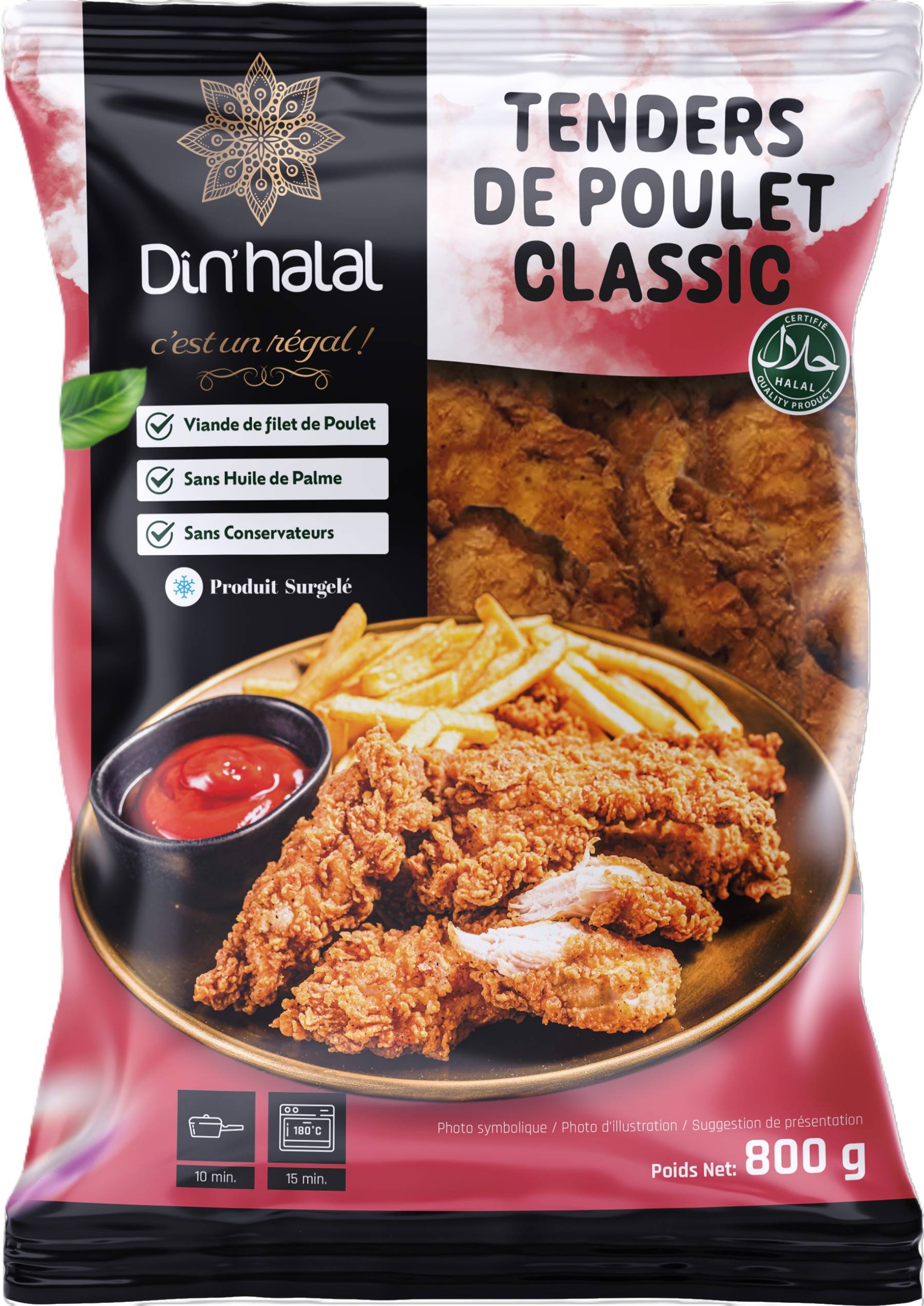 Tenders de poulet classic Din'Halal 800g surgelé halal