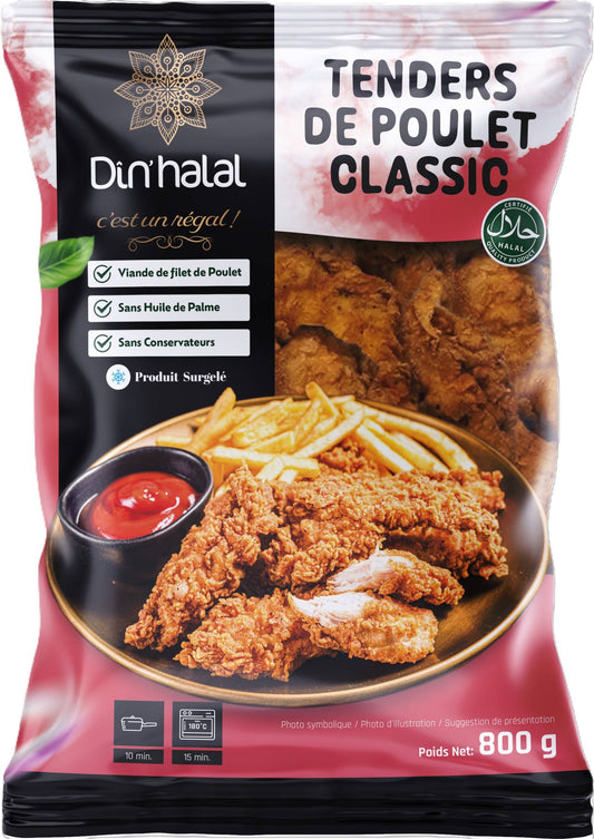Tenders de poulet classic Din'Halal 800g surgelé halal