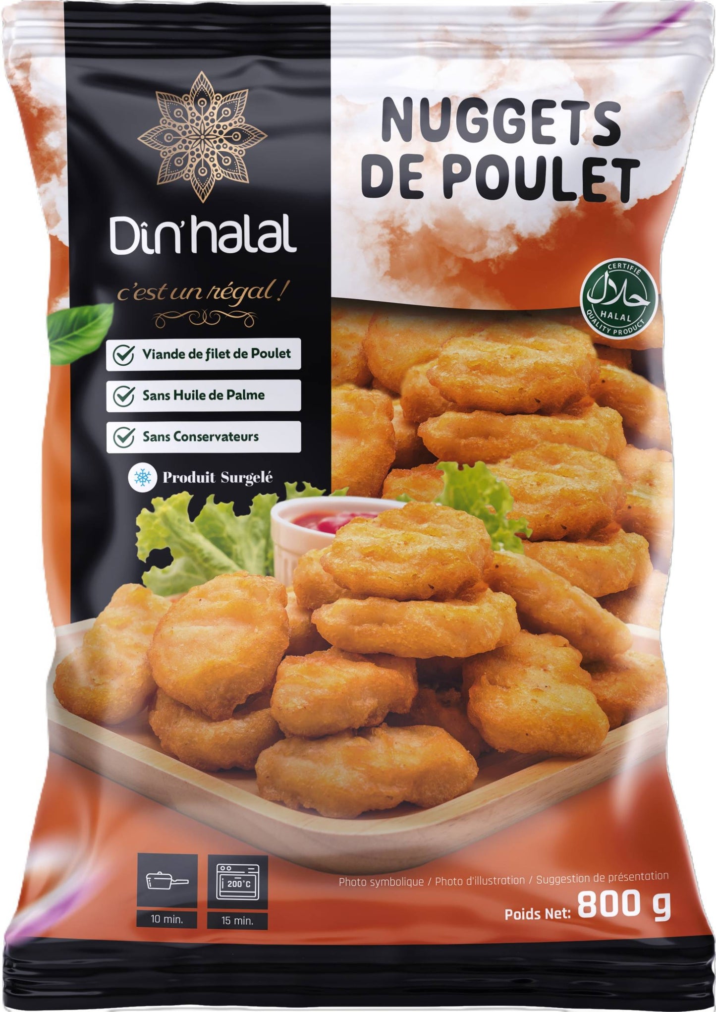 Nuggets de poulet Din'Halal 800g surgelé halal