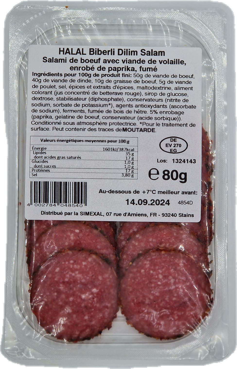 Biberli Salami DE Volaille A LA Viande DE Boeuf 80G