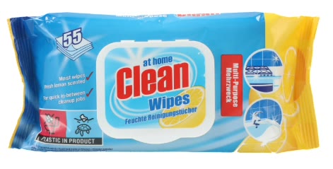 AT Home Clean Lingettes Nettoyantes Multi-usage Citron 55PCS