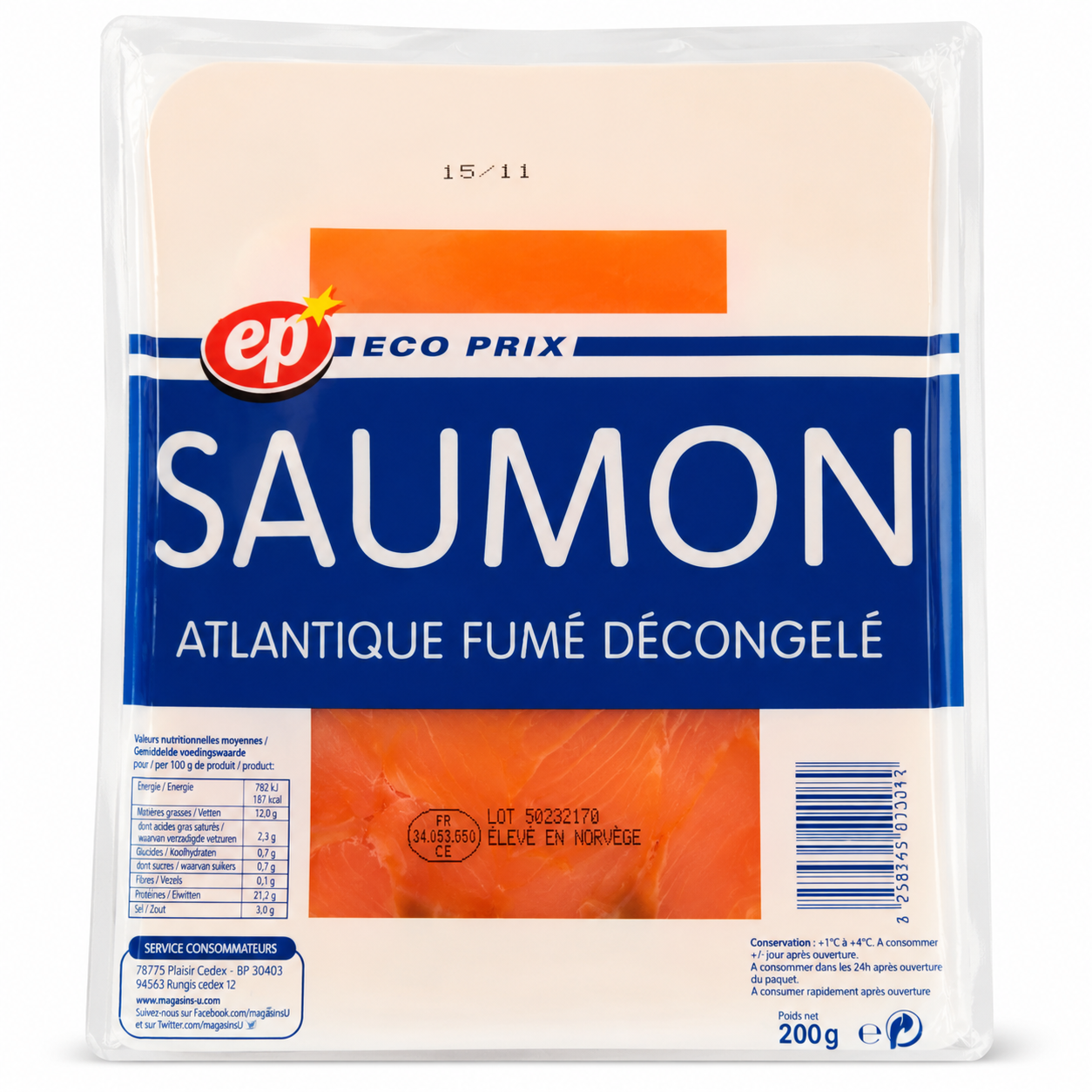 Saumon Atlantique Fumé 200g 4 Tranches
